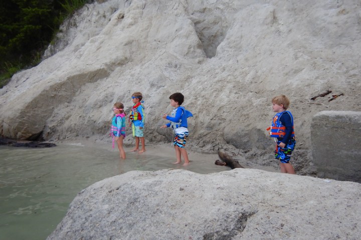 a group of people on a beach