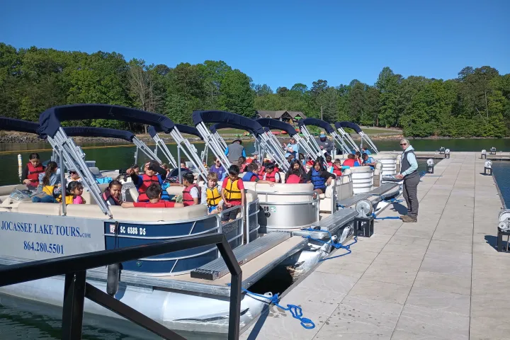 a boat parked at a dock