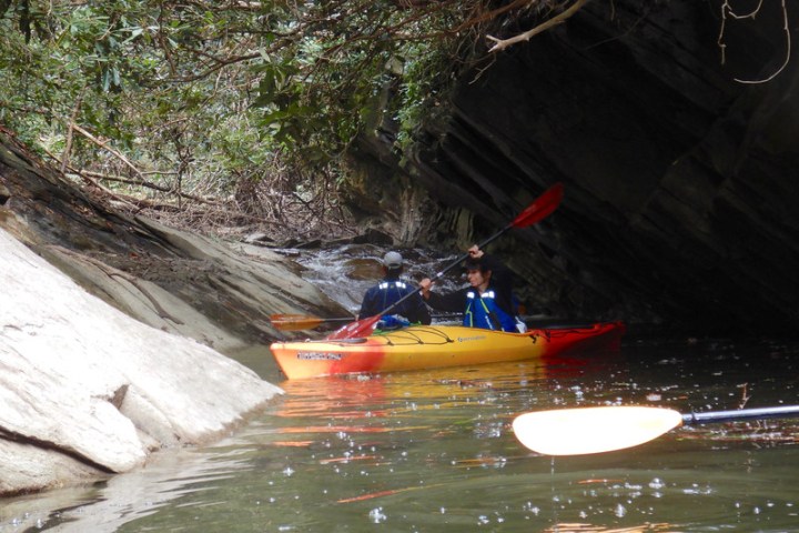 a person riding on the back of a boat in the water