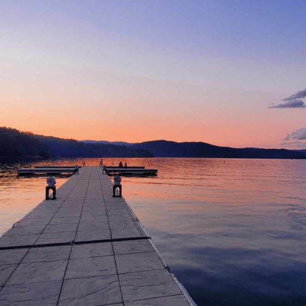 a sunset over a body of water