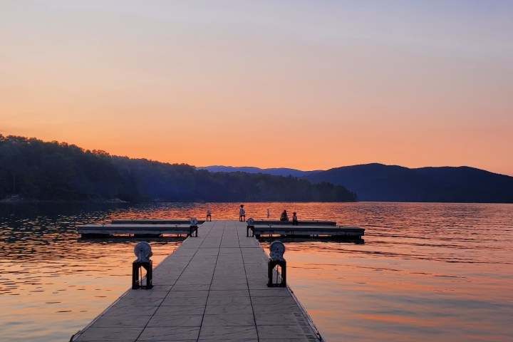 a sunset over a body of water