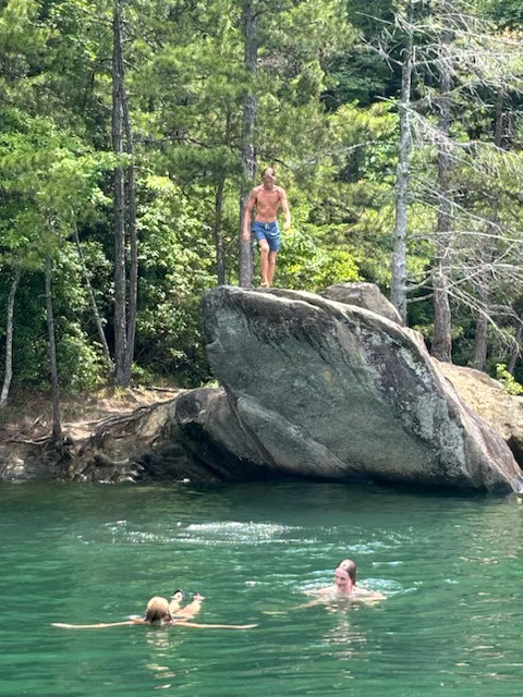 a man swimming in the water