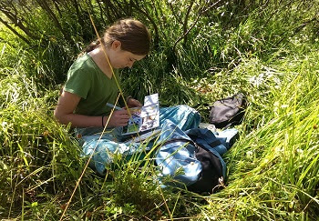 a little boy that is sitting in the grass